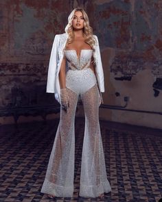 Strapless Wedding Jumpsuit With Blazer / Fashionsarah.com Fancy Jumpsuit Prom, Jumpsuit With Blazer, Look Gatsby, Wedding Jumpsuit, Looks Party, Glamour Dress, فستان سهرة, Gala Dresses, Glam Dresses