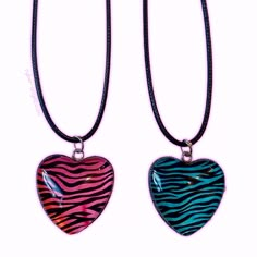 ♡ Emo heart necklace ♡ black cord necklace with a teal \ pink zebra pattern heart charm and an adjustable chain clasp necklace length: 45 cm if you need more extra chain- please message me after ordering ★ Ships worldwide ★ handmade item  ★ made to order  ★ Returns & Exchanges: returns and exchanges are not accepted, But if you change your mind immediately after placing an order, you can contact me Please message the shop if you have any questions ♡ thank you for choosing to support a small busi Emo Heart, Black Cord Necklace, Scene Outfits, Y2k Emo, Scene Fashion, Zebra Pattern, Scene Emo, Scene Kids, Clasp Necklace