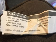 a piece of paper that is on top of a hat with information about celebration pip