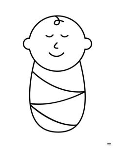 a drawing of a baby wrapped in a blanket with his eyes closed and tongue out