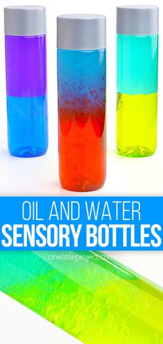 Oil and Water Sensory Bottles | Layered Color Mixing Sensory Bottle Weather Sensory Bottles, Weather Sensory, Voss Water Bottle, We Grow Together, Sensory Water