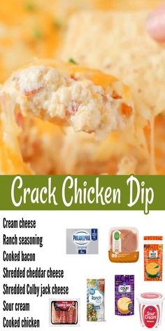 Cracked Chicken Dip, Chicken Bacon Dip, Shredded Chicken Cream Cheese Recipes, Crockpot Chicken Dip, Shredded Chicken Dip, Cracked Chicken Dip Recipe, Mexican Chicken Dip Crockpot, Spicy Chicken Ranch Dip, Chicken Bacon Ranch Dip