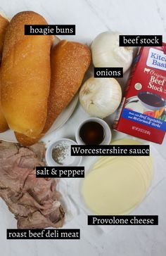 the ingredients needed to make an italian beef sandwich