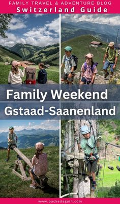 the family weekend guide is featured on this page, with pictures of people hiking and sitting in