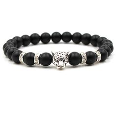 Bracelets Type: Charm BraceletsMetals Type: Zinc AlloyBeads Size: 8mmBracelet Size: 17-19cm Silver Beaded Wristband With Round Beads, Casual Silver Round Beads Wristband, Onyx Meaning, Leopard Bracelet, Magic Crystals, Crystals Black, Black Onyx Bracelet, Emf Protection, Onyx Jewelry