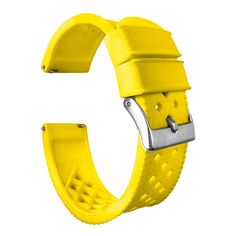 Our Tropical-Style Quick Release watch bands are a perfect fit for the 45mm or 41mm Samsung Galaxy Watch3. These Straps feature a premium textured top, a custom etched 316L surgical grade brushed stainless steel buckle and a 2mm taper from watch head to buckle. Each band also comes standard with two included lengths to assure they will be a perfect fit for nearly anyone. Swap out in just a few seconds and without tools!Swap in Seconds: Integrated quick release spring bars Color: Yellow Material: TPU Hardware: Brushed 316L stainless steel Two Sizes Available: Standard length fits wrists 5" to 8".Long length fits wrists 7" to 9". Lug Width: 20mm(41mm watch case) or 22mm(45mm watch case)Additional resourcesAll Samsung Galaxy Watch3 Bands | FAQ | Design | Guarantee Apple Watch Bands Mens, Turquoise Watch Band, Timex Weekender, Yellow Watches, Apple Watch Leather, Horween Leather, Textured Top, G Shock Watches, Silicone Watch Band