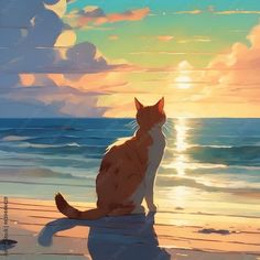 illustration of a orange cat contemplating the sunset on the beach. Digital art of cute cat in the sand by the sea of ​​a beautiful tropical coastline. beautiful sunrise at sea. ilustração do Stock Christmas illustration #christmasillustration Christmas illustrations #christmasillustrations #christmas #illustration #illustrations Merry christmas #merrychristmas  13.1065