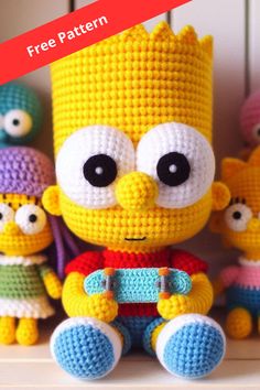 a crocheted simpsons family sitting next to each other on top of a shelf