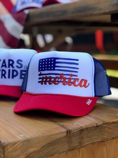 Patriotic trucker hats! Great hats for 4th of July, Memorial Day or the summer! Bling Hats, Blue Hats, Patriotic Hats, Blue Hat, Cool Hats, Holiday Fashion, Red White And Blue, Trucker Hats, Red White Blue