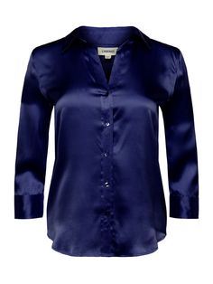 L'AGENCE Dani Silk Blouse In Midnight Cuffed Sleeve, Silk Charmeuse, Fresh Design, Feminine Look, Cuff Sleeves, Silk Blouse, Midnight Blue, Three Quarter, High Low