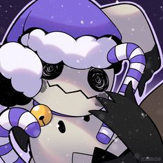 a cartoon penguin wearing a santa hat and holding a candy cane in his hand with snow falling on it