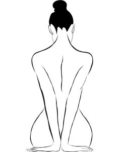 a black and white drawing of a woman's back with her hands on her hips