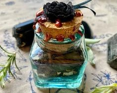 a glass jar filled with different types of food