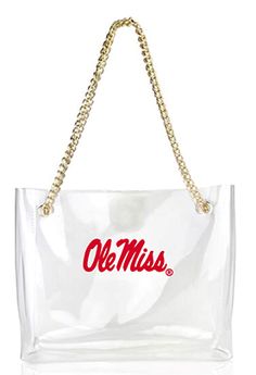 Clear Handbag with Gold Chain- Ole Mis Clear Handbag, Clear Handbags, Nebraska Huskers