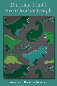 an image of a cross stitch pattern with dinosaurs on it and the text dinosaur print 1 free crochet graph