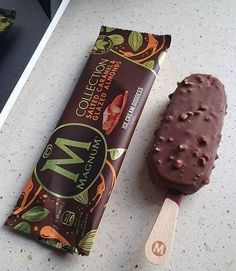 an ice cream and chocolate bar on a counter