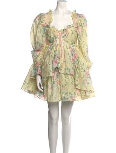 Selkie A-Line DressYellowFloral PrintRuffle EmbellishmentLong Sleeve with Square NecklineConcealed Zip Closure at BackFit:Dresses by Selkie typically fit true to size. Printed Mini Dress, Print Patterns, A Line, Floral Print, Dress Outfits, Floral Prints, Mini Dress, Silk, Square