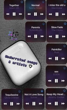 an mp3 player with the words underrated songs and artists on it's buttons