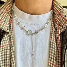 Y2k Chrome Crystal Orb Pendant Choker Necklace These Chains Are Unisex :)! Stainless Steel Chain Brand New Chrome Choker Necklace, Y2k Streetwear Metal Jewelry, Y2k Style Clavicle Chain Necklace, Y2k Chrome, Guy Jewelry, Streetwear Jewelry, Crystal Orb, Pendant Choker Necklace, Y2k Necklace