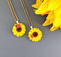 Sunflower Lady Bug Pendant Necklace Sunflower Gift for her | Etsy Yellow Flower Shaped Jewelry With Sunflower Print, Yellow Flower-shaped Jewelry With Sunflower Print, Yellow Flower Pendant Necklace With Sunflower Design, Yellow Sunflower Design Flower Pendant Necklace, Yellow Sunflower Design Jewelry Gift, Mother's Day Sunflower Design Jewelry, Sunflower Design Flower Necklace Gift, Yellow Sunflower Print Jewelry Gift, Yellow Sunflower Print Jewelry As Gift