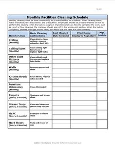 a printable worksheet for cleaning schedules with the words'healthy facilities cleaning schedule