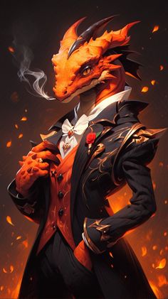 an illustration of a man in a suit and tie with a dragon on his shoulder