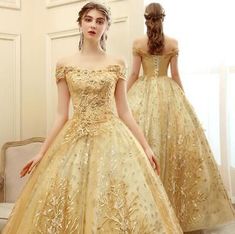 (eBay) Find many great new & used options and get the best deals for Women's Off The Shoulder Ball Gown Quinceanera High Waist Prom Long Skirt Chic at the best online prices at eBay! Free shipping for many products! Hogwarts Yule Ball Dresses, Hogwarts Yule Ball, Yule Ball Dresses, Dresses Yellow, Formal Occasion Dress, Yule Ball, Prom Long, Ball Gown Skirt, Custom Size Dresses