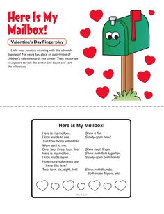 a valentine's day mailbox with hearts around it and the words here is my mailbox