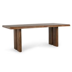 a wooden table with two legs and a long rectangular top, on a white background