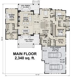 the main floor plan for this house is 2, 340 sq ft and has two master suites