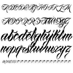 some type of calligraphy that has been drawn in different styles and font types, including the