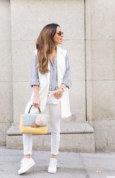 White Sleeveless Blazer Outfit, Powerful Outfits, White Vest Outfits For Women, Sleeveless Blazer Outfit, White Vest Outfit, Vest Outfits For Women, Fashion Corner, Fashion Book, Dream Closets