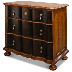 a wooden dresser with many drawers and knobs