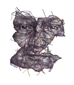 a drawing of a man's face with wires on it