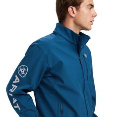 Logo 2.0 Softshell Jacket | Ariat Ariat Jacket, Ariat Logo, Majolica Blue, Weather Wind, Softshell Jacket, Man Logo, Blue Fits, Jacket For Men, Soft Shell Jacket