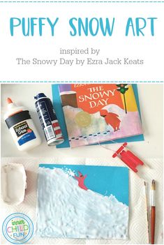 the snow art project is shown with supplies for painting