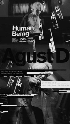 the poster for human being is shown in black and white