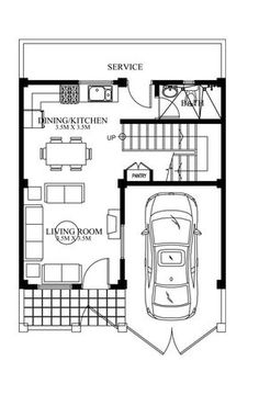 the floor plan for a two bedroom house with an attached living room and kitchen area