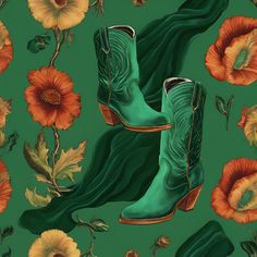 Green cowboy boot prints Cowboy Boot, Cowboy Boots, Favorite Color, Beauty Book, Cowboy, Display Homes, Digital Prints, United States, Electronic Accessories