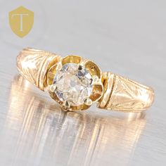 This vintage 14K gold ladies diamond ring, weighing 3.5 grams, is a true piece of history from the Victorian era. The ring is a size US 5.25 and features a stunning diamond centerpiece. With an approximate finger coverage of 7.1mm and a rise of 5.9mm, this ring is both delicate and eye-catching. It bears the marking "Jan. 30, 1872," adding to its charm and authenticity. The ring is in great condition, making it a timeless treasure. Karat / Weight: 14KYG / 3.5g Size: US 5.25 Stone: Diamond - .44cttw  Markings: 14K Condition: Great Era: Victorian DELIVERY Our shipping and handling is always fast & free unless otherwise stated. Once an order is placed and payment is received, all items are shipped within one business day, excluding weekends.   For international shipments, we use Etsy's Intern Vintage Oval Diamond Ring With Single Diamond, Vintage Oval Diamond Ring With Single Stone, Vintage Diamond Ring With Rose Cut Diamonds For Anniversary, Vintage Engraved Ring With Single Diamond For Anniversary, Vintage Rose Cut Diamond Ring For Anniversary, Vintage Gold Engraved Ring With Single Diamond, Vintage Gold Engraved Ring With Center Stone, Victorian Single Diamond Anniversary Ring, Vintage Gold Engraved Ring With Brilliant Cut