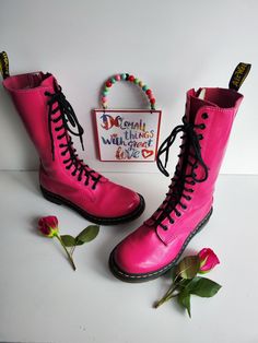 I have a selection of more than 500 pair of RARE, VINTAGE Dr Martens boots. Please visit my SHOP to check out my other DOCs. I will be listing new ones every day.  Dr Martens 1b99 14 eye pink fuchsia dot midcalf boots zip UK6 EU39 Condition: 8/10, good condition Let me know in case you have any questions Midcalf Boots, Vintage Dr Martens, Dr Martens Boots, Dr. Martens, Boot Shoes Women, Womens Boots, Shoe Boots, Dots, Women Shoes