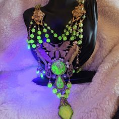 Stunning Signed Czechoslovakian Cicada, Art Nouveau Madame Lime Green Crystals & Beads, Emerald Green & Clear Rhinestones Surround This Fabulous Work Of Art, 32" Cicada Art, Czech Jewelry, Crystals Beads, Green Crystals, Clear Rhinestones, Emerald Green, Crystal Beads, Lime Green, Womens Jewelry Necklace