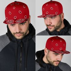 Add style and personality to your hat collection with BBCo's custom printed snapback caps. Choose your favorite colors today. Order today! Red Bandana Shoes, Bandana Outfit, Cool Bandanas, Bandana Blanket, Dodger Hats, Most Stylish Men, Bandana Design, Bandana Styles, Snapback Caps