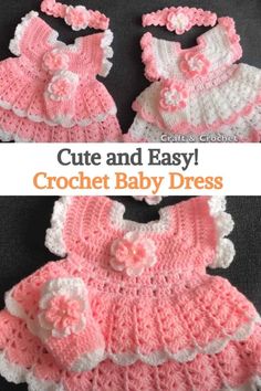 crochet baby dress with flowers on it and the words, cute and easy croche