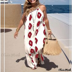 Olivia Mark - Seaside Vacation Printed Asymmetrical Strap Shoulder Dress Grey Midi Dress, Types Of Skirts, Collar Dress, Olivia Mark, Types Of Collars, Elegant Dresses, Fashion Prints, Red Dress, Halter Dress