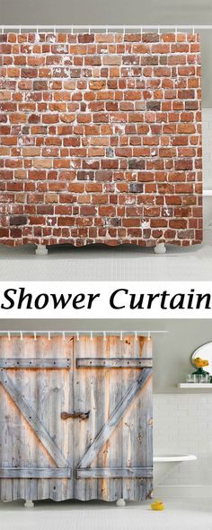 an old brick wall with the words shower curtains