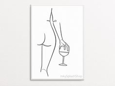 a black and white drawing of a woman's arm holding a glass of wine