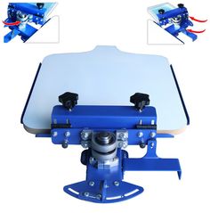 an image of a machine that is being used to make something blue and white on the table