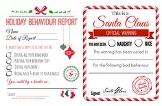 the holiday behavior report is shown in red and green with christmas decorations on it,