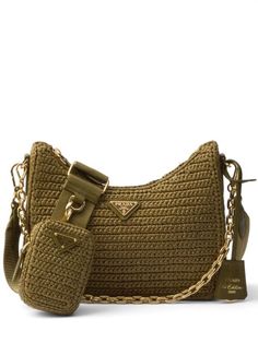 Prada Re-Edition 2005 Crochet Bag - Farfetch Prada Re Edition 2005, Prada Re Edition, Crochet Shoulder Bag, Chanel 2, Bag Green, Green Beige, Triangle Logo, Ballet Flat Shoes, Pump Sandals